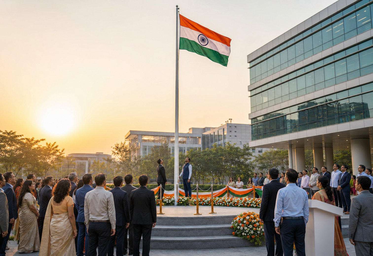 Corporate flag-hoisting ceremony designed by SHRIH Events